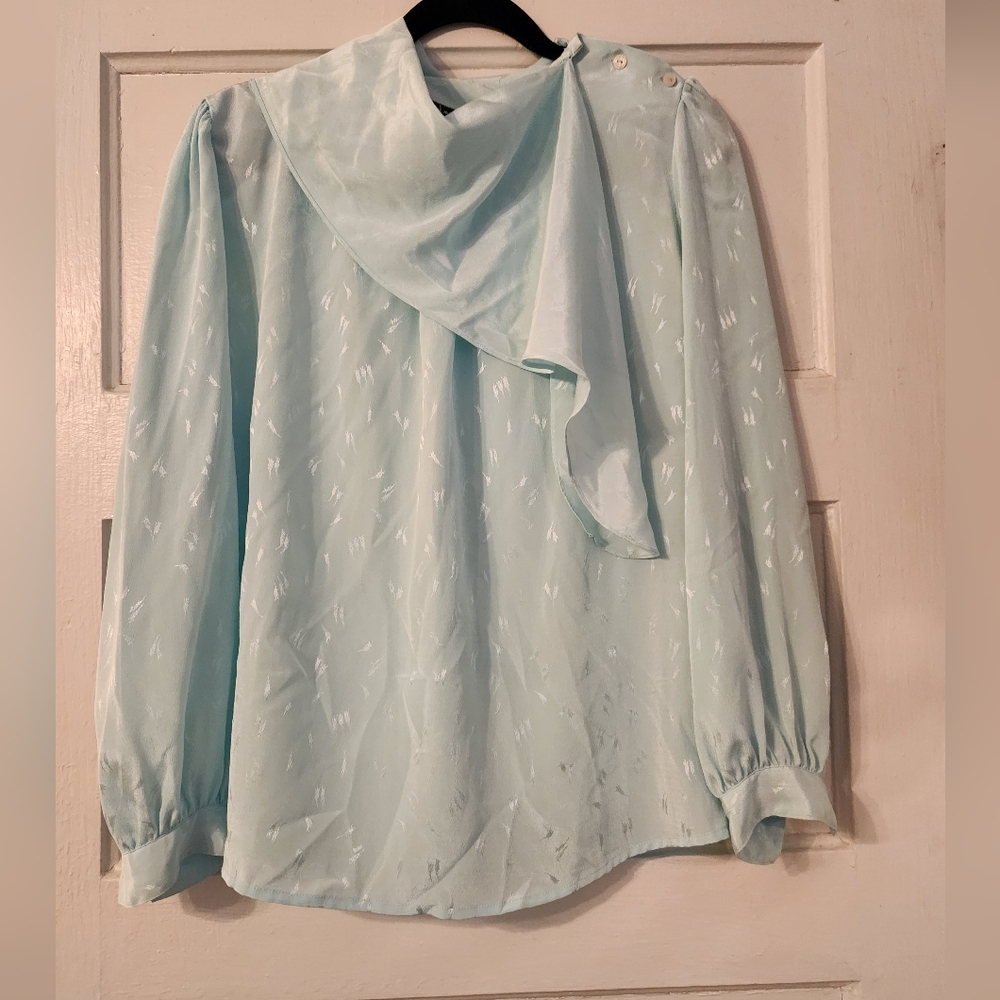 Vintage David Matthew Blouse Light Blue w/Draped Cowl Neck EUC Sz 12 Flowy Drape